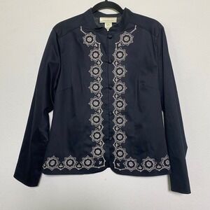 Susan Bristol Womens Jacket Size 12 Black Embellished Mandarin Collar Whimsigoth